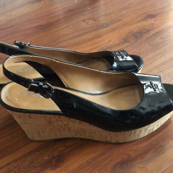 Coach patent leather and cork wedges size 9.5 black - Picture 14 of 15